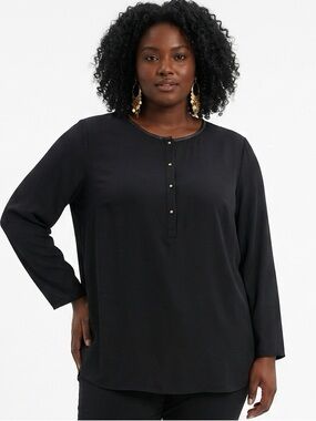 LAFAYETTE 148 | Silk Black Blouse Top Gold Button Detail Women’s Size 2X